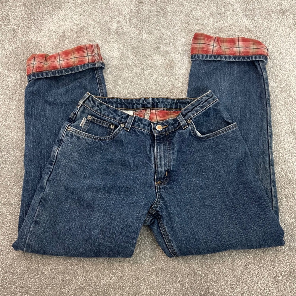 Carhartt Flannel Lined Jeans Womens 6 x 32 Relaxed Fit Blue Denim Workwear